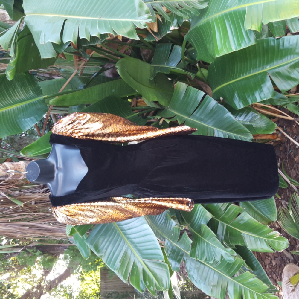Vintage 80s velvet and sequin metallic gold leopard statement sleeves wiggle